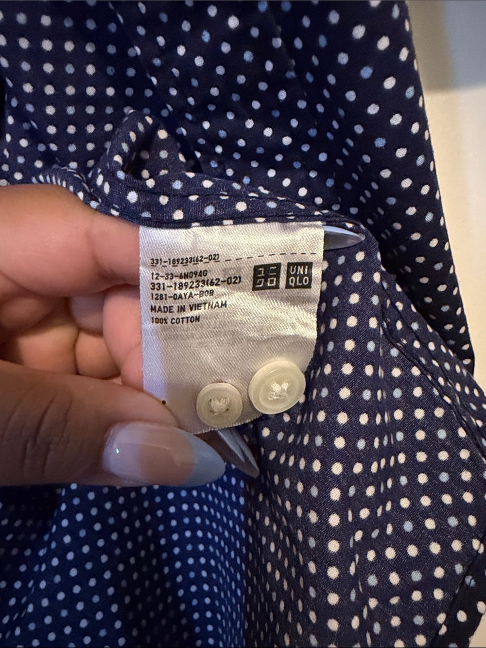 Uniqlo Navy Short-Sleeve Button-Down with White Micro Dot Print - Picture 5 of 7